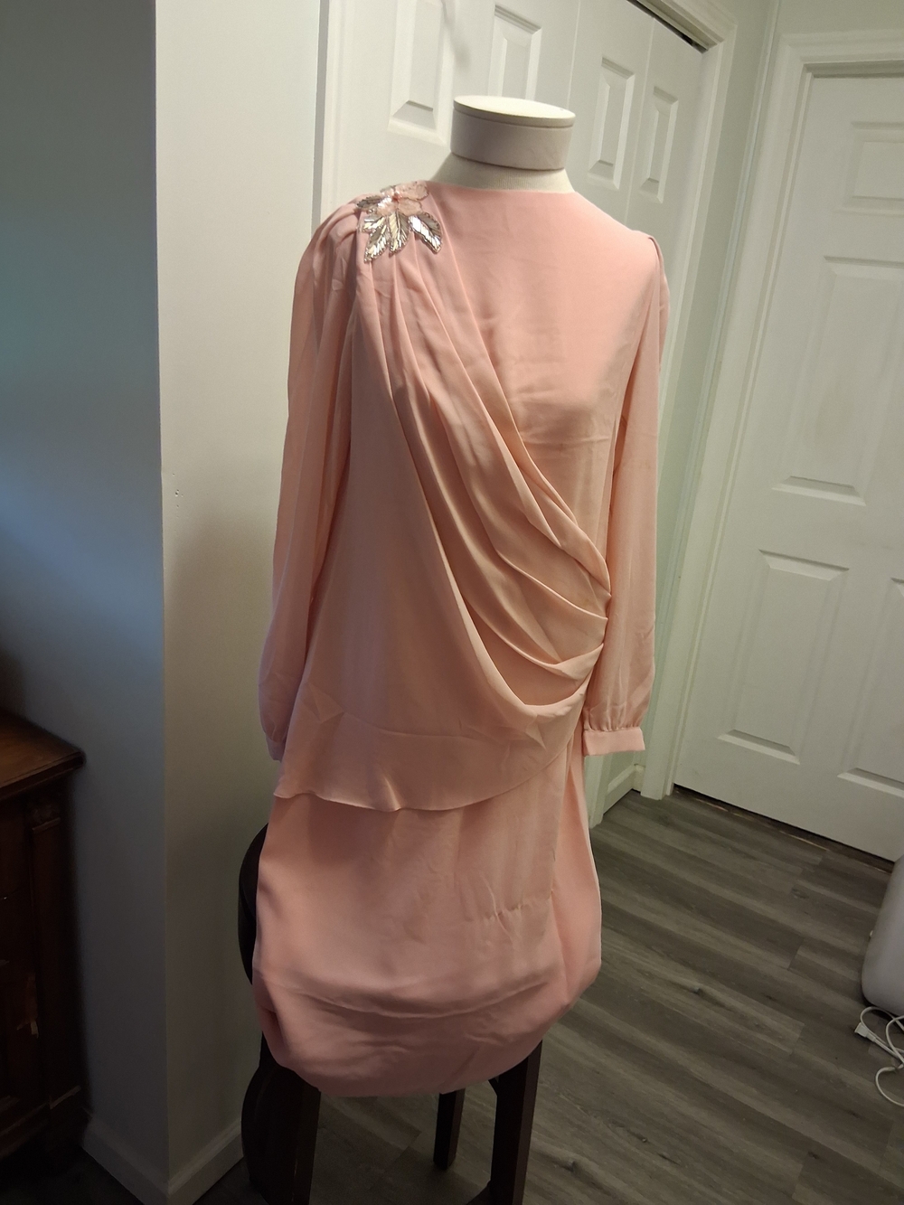 Ursula Of Switzerland Light Pink Dress with Beaded Shoulder Detail
